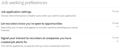 LinkedIn job seeking preferences tab